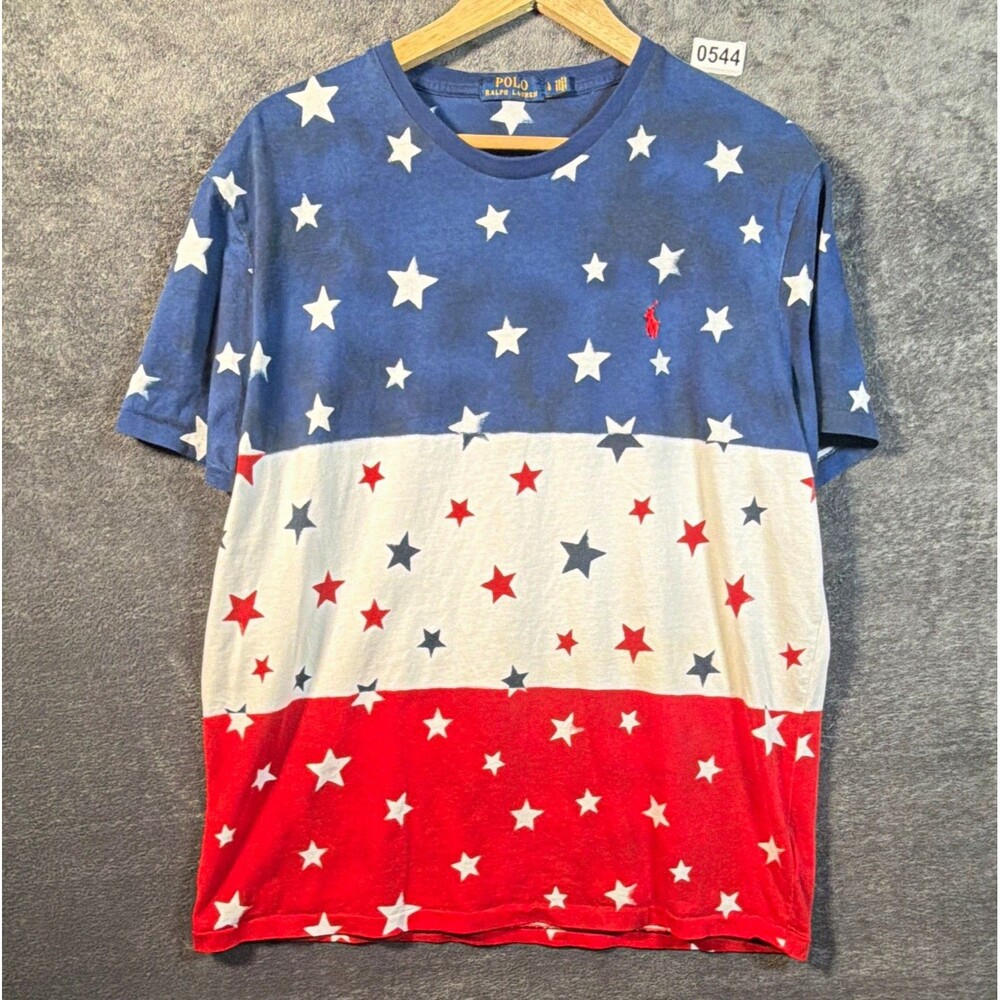 Polo Ralph Lauren Men's Short Sleeve Crew Neck Tee L Stars Colorblock USA Logo